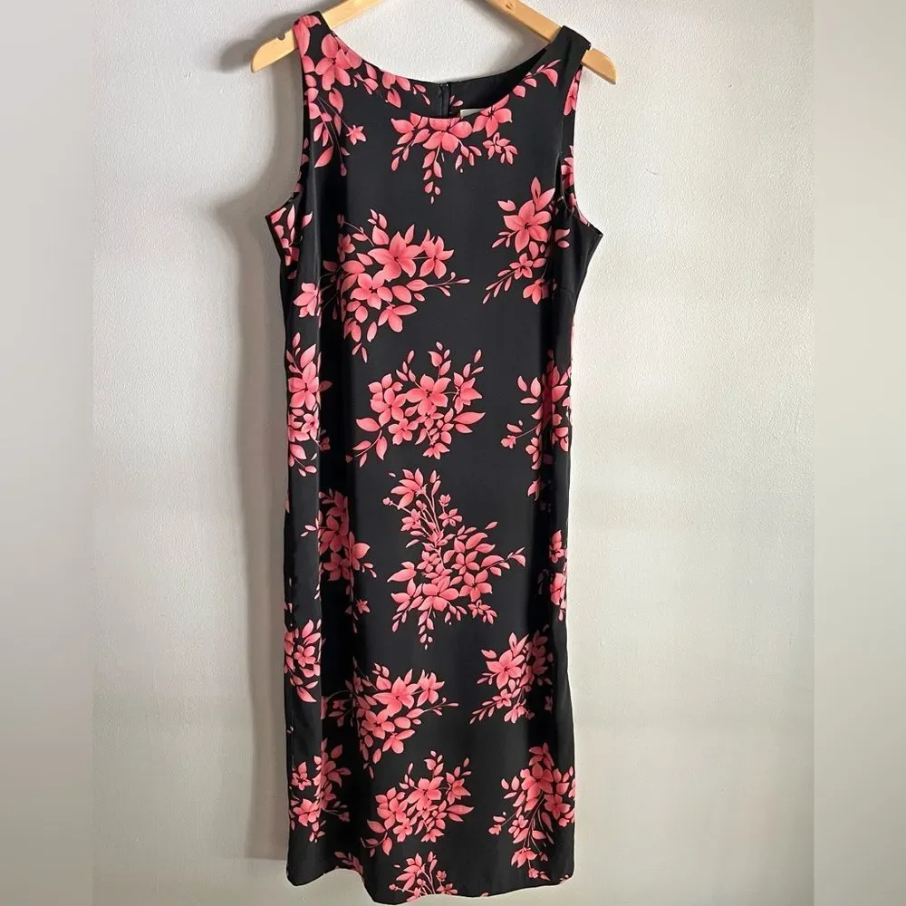 Vintage Studio I Black Pink Floral Midi Dress Petite 10P Sleeveless